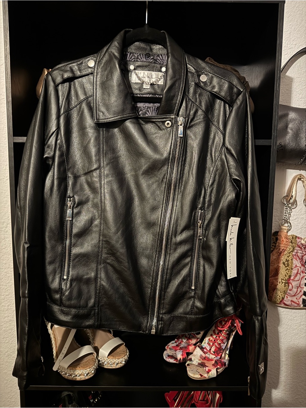 Nicole Miller Black Leather Moto Jacket